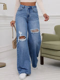 High Waist Ripped Wide Leg Jeans for Women, Distressed Denim Pants with Loose Fit