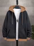 Men's Casual Zip-Up Hoodie with Drawstring, Long Sleeve, Autumn Outdoor Wear