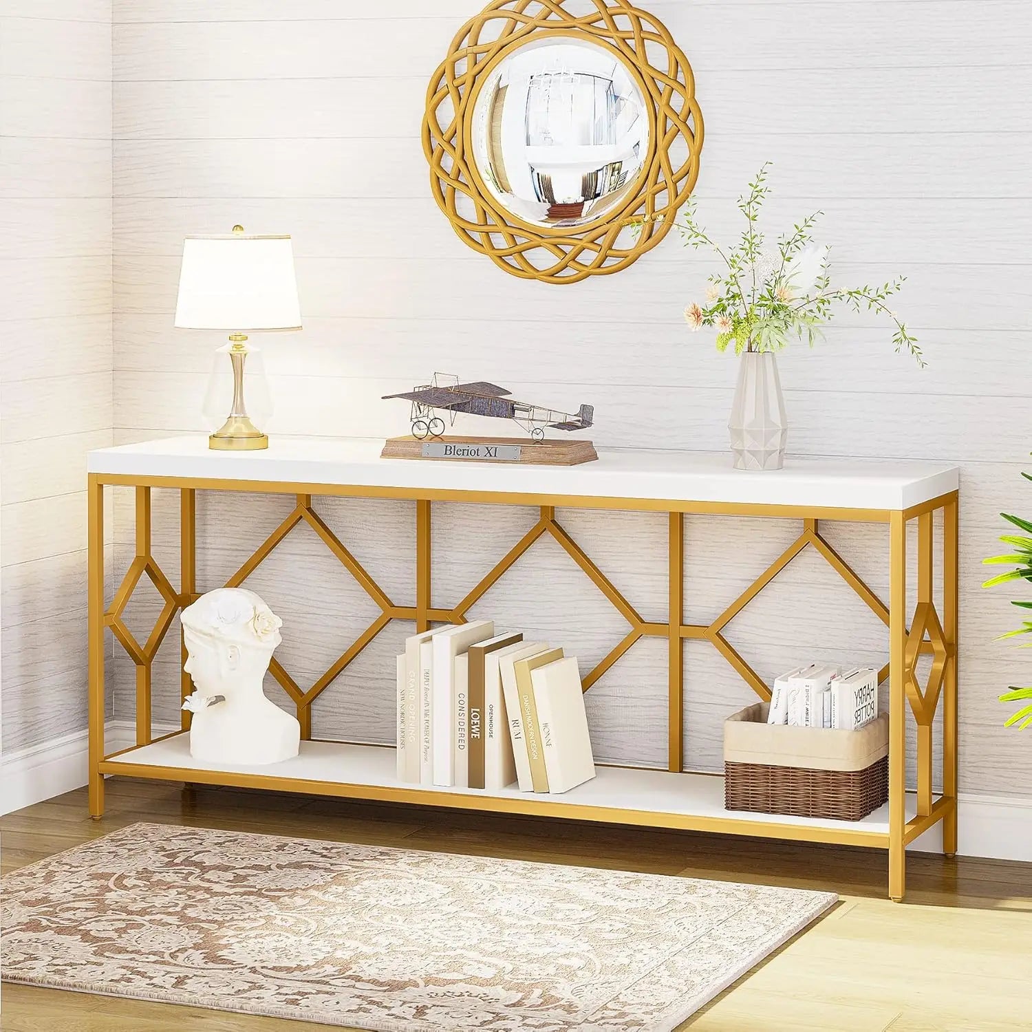 71 Inch Extra Long Sofa Table, Narrow Long Sofa Console Tables Behind Couch Table with Open Storage Shelf
