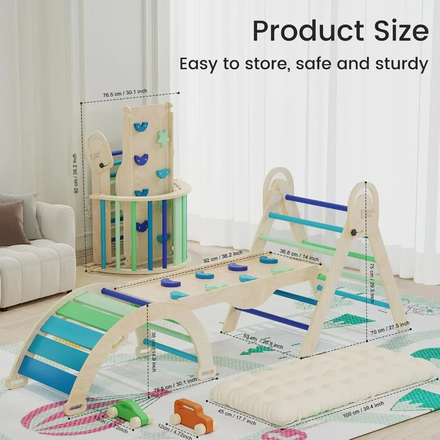 Pikler Triangle Set with Cushion Montessori Climbing Set Indoor Climb Toys Indoor Playground Jungle Gyms 9 Combinations Climbin