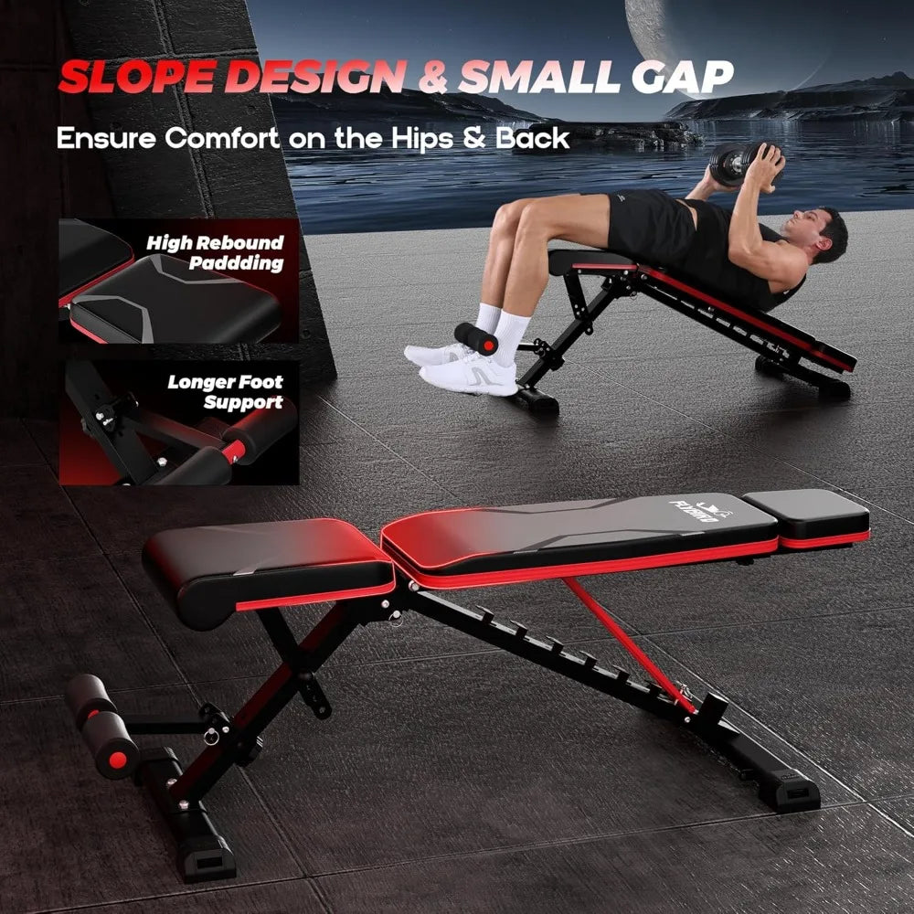 Adjustable weight bench with headrest, foldable exercise bench, suitable for home gym, exercise bench
