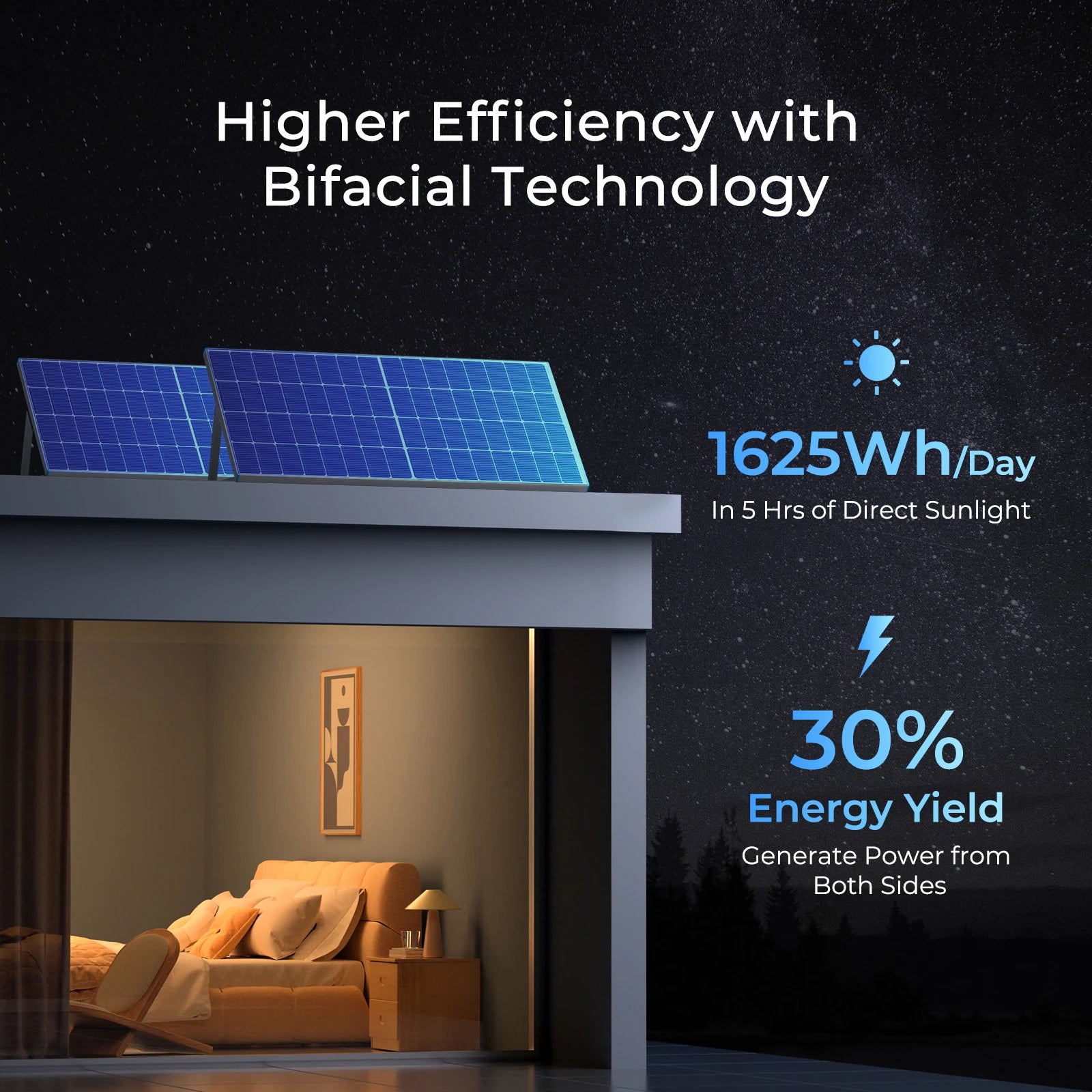 Renogy N-Type 16BB 250W Bifacial Solar Panel, 12V 250 Watt Solar Panel Double-Side 25% High-Efficiency