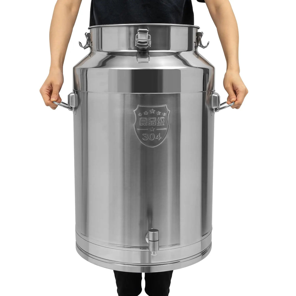 76L/20Gal Milk Can with Spigot - 304 Stainless Steel Water Dispenser Food Storage Container for Liquid & Dry Goods, Wine Pail Bu