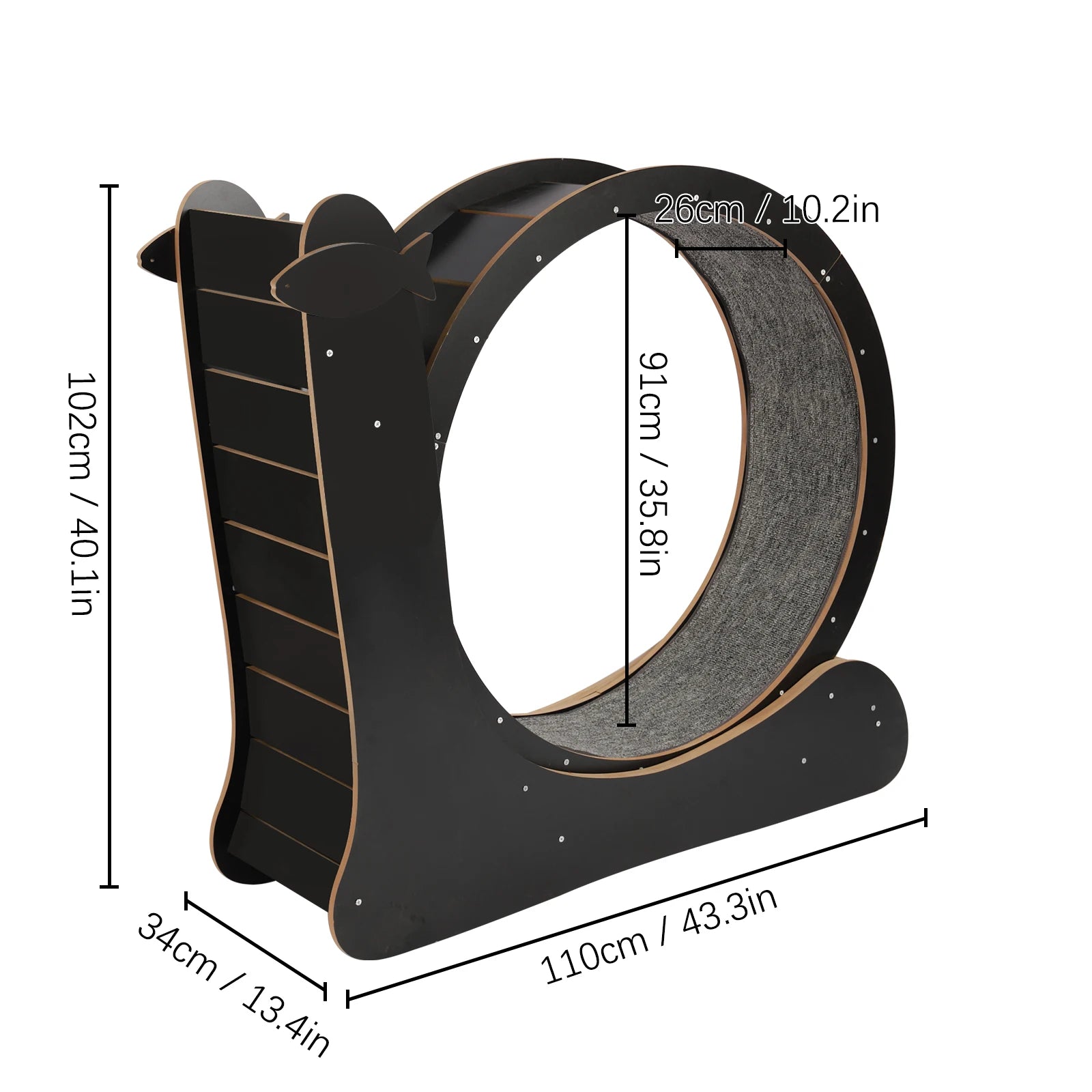 Cat Exercise Treadmill with Carpeted Runway, Safe Lock&Noise Reduction, Snail-Shaped Black Pet Fitness Toy for Cats Up to 33lbs