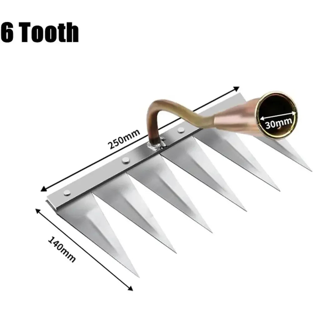 6-Tooth Garden Weeding Hoe with Metal Harrow - Agricultural Scarifier Tool for Efficient Weed Removal