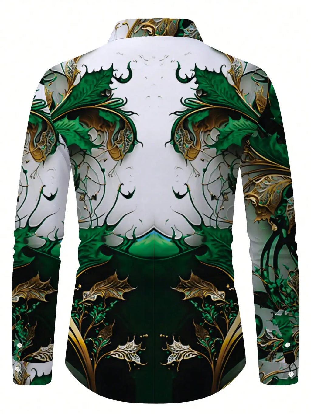Men's Long Sleeve Shirt with Blue Gold Floral Baroque Print, Casual Luxury Fit for Spring Fall