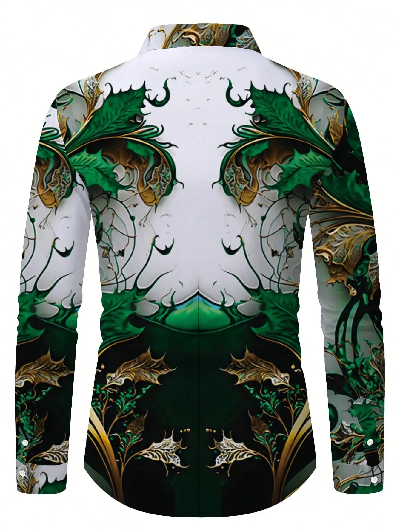 Men's Long Sleeve Shirt with Blue Gold Floral Baroque Print, Casual Luxury Fit for Spring Fall