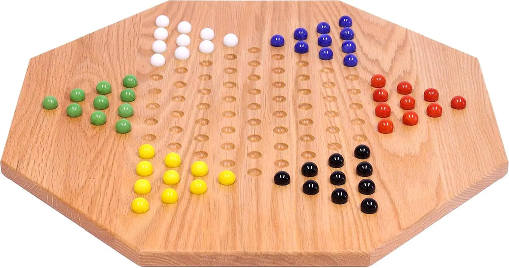 Oak Wooden Chinese Checkers Board Game Set, Hand-Painted, 19' Wide