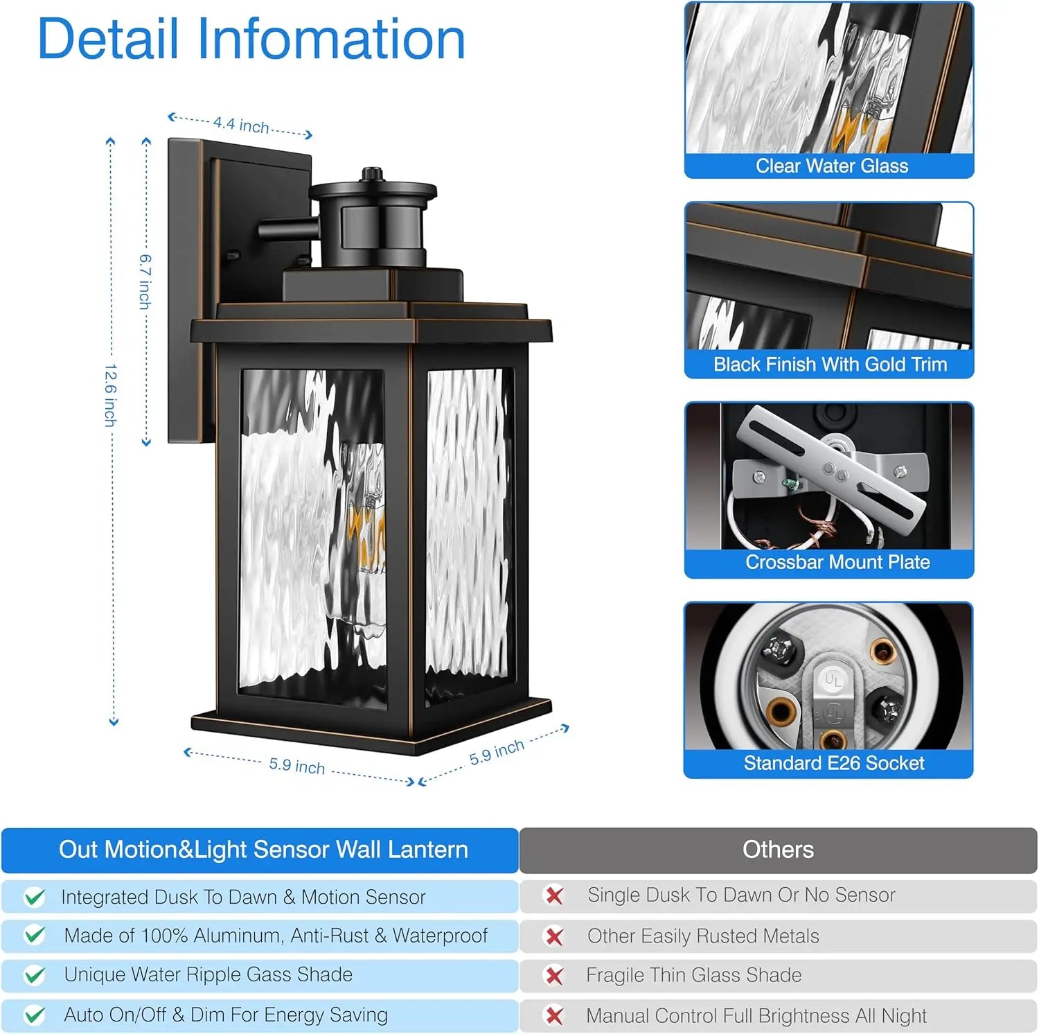 Motion Sensor Outdoor Light Wall Mount, Dusk to Dawn Exterior Light Fixture,100%Rustproof Aluminum Waterproof Outdoor Wall Light