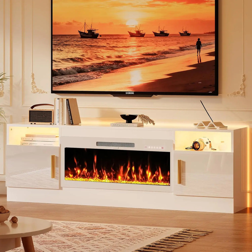 Fireplace TV Stand with 36’’ Electric Fireplace, 70'' TV Media Entertainment Center with Fireplace Up to 80 inch,Modern LED