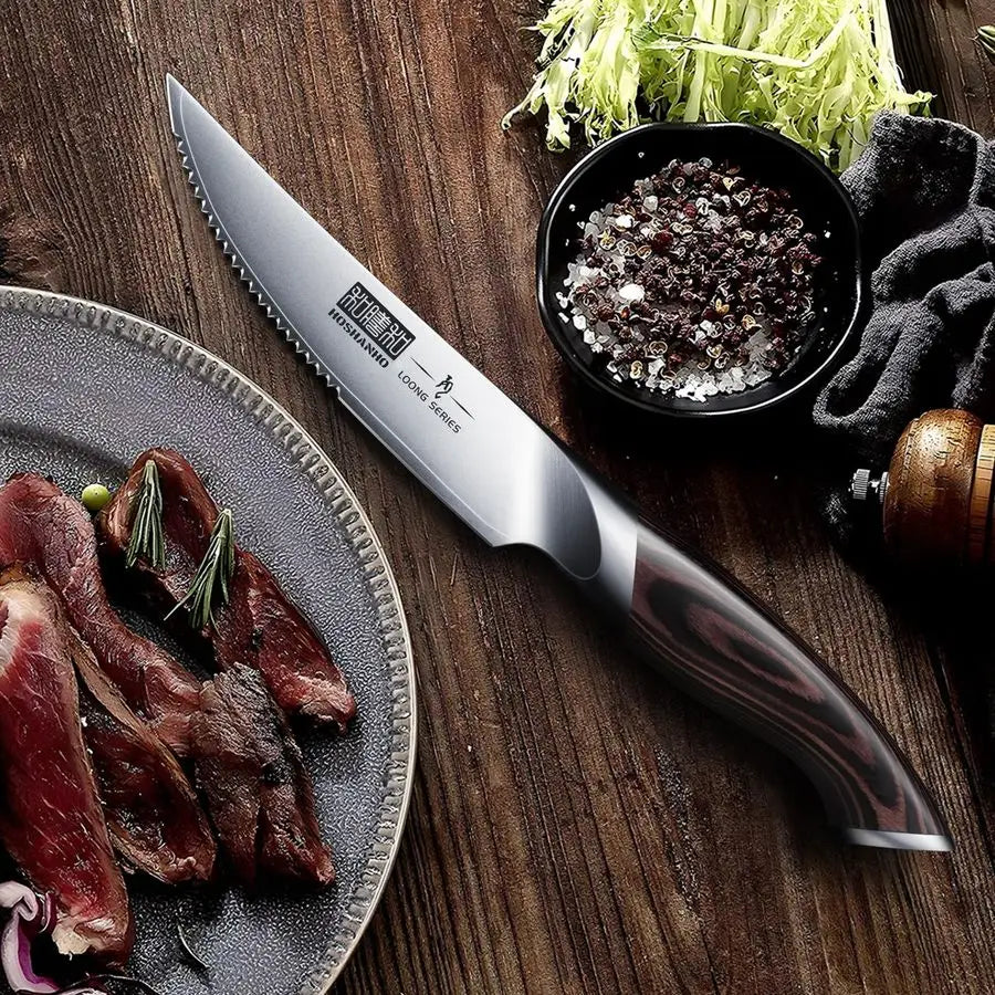 Steak Knives Set of 6, Ultra Sharp 4.5 Inch Serrated Steak Knife Set, Japanese High Carbon Steel Kitchen Steak Knives with Ergon
