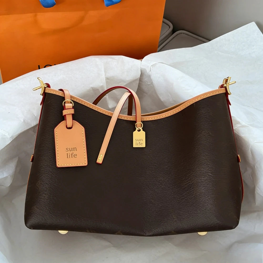 Fashion Brown Leather Tote Bag Women Top-Handle Classical Monogram