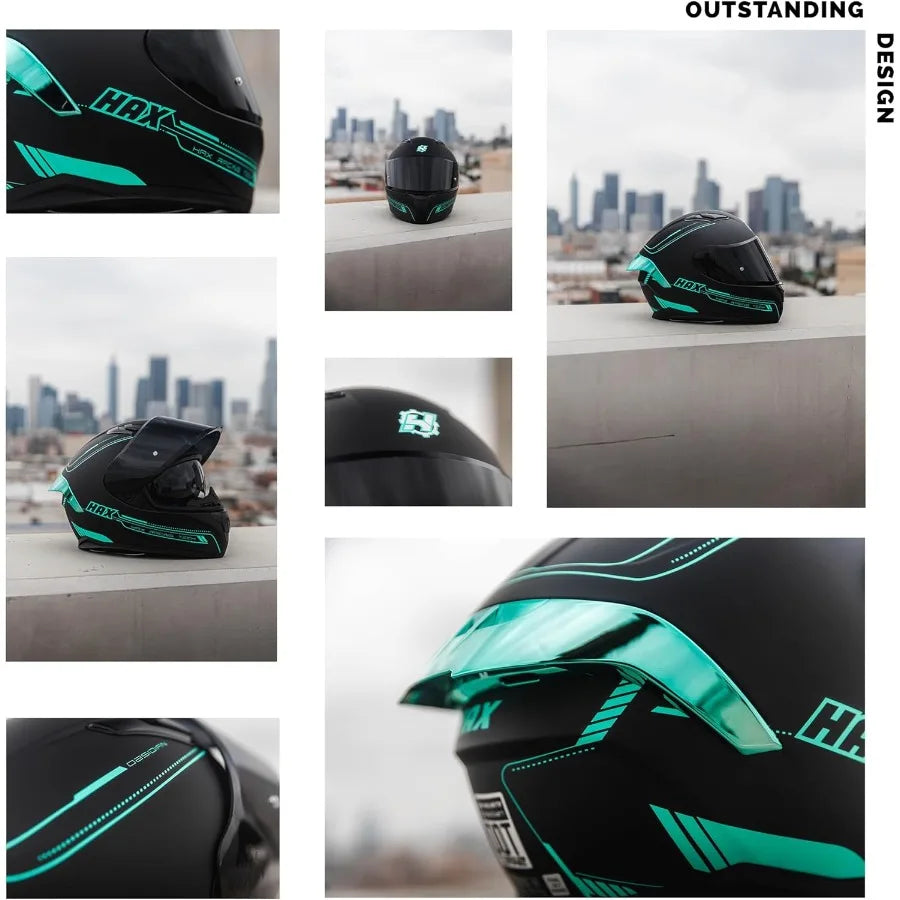 Full face dual visor adult motorcycle helmet designed for street and sport biking featuring Pinlockready lens compatibility DOT