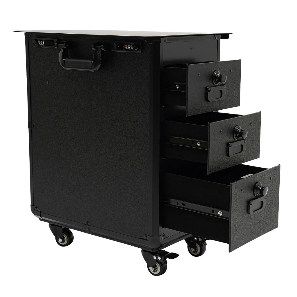 3-Drawer Makeup Train Case with Wheels, Adjustable Pull Rod, Comfortable Handles, Ideal for Organizing Cosmetics