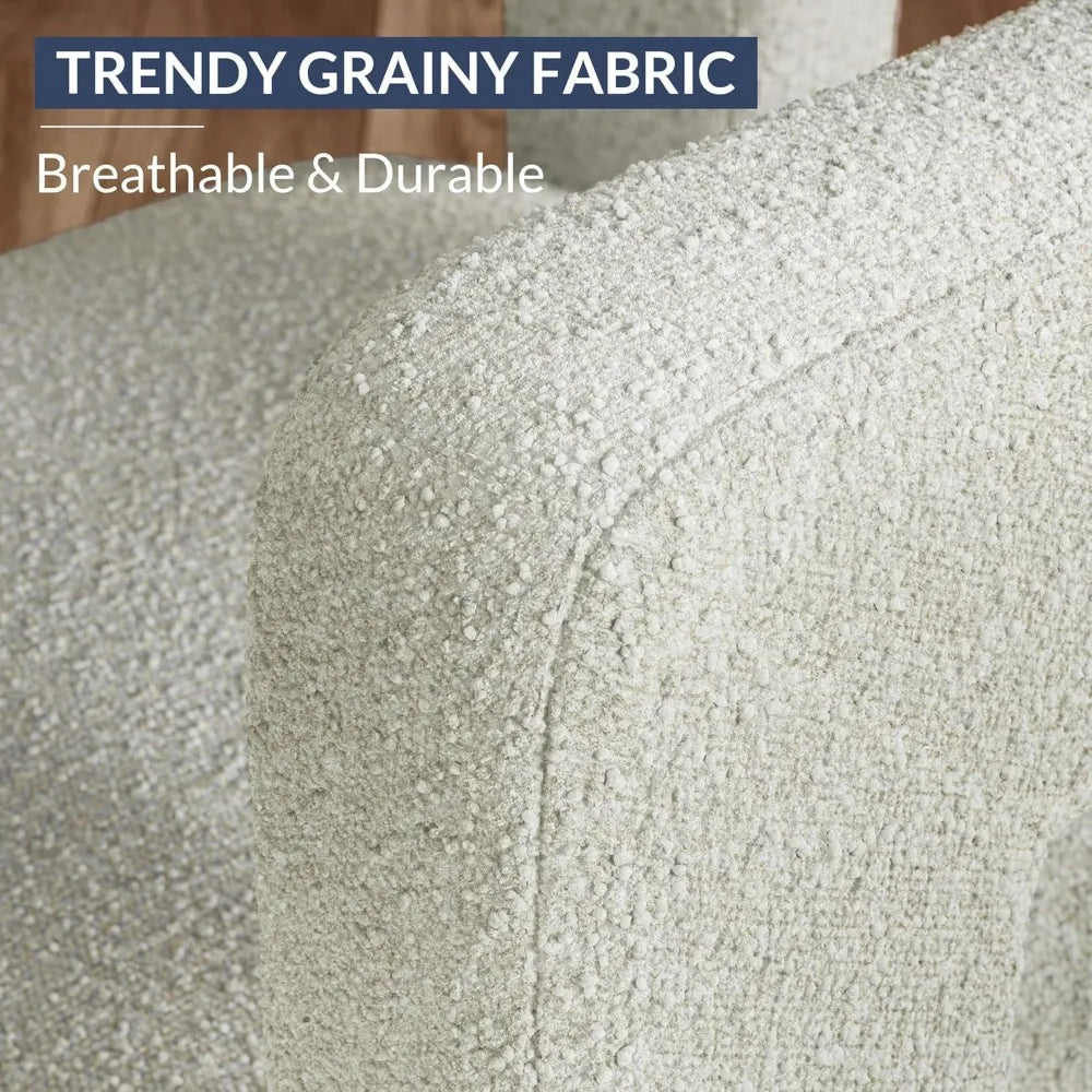 Modern Boucle Barrel Dining Chair, Upholstered Linen Kitchen Boucle Armchair with Sidearms and Back, for Dining Room Living Roo