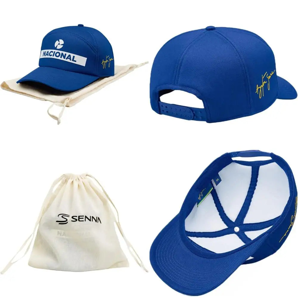 National Style Senna Replica Cap in Blue with Carry Bag - One Size, Perfect for Racing Enthusiasts