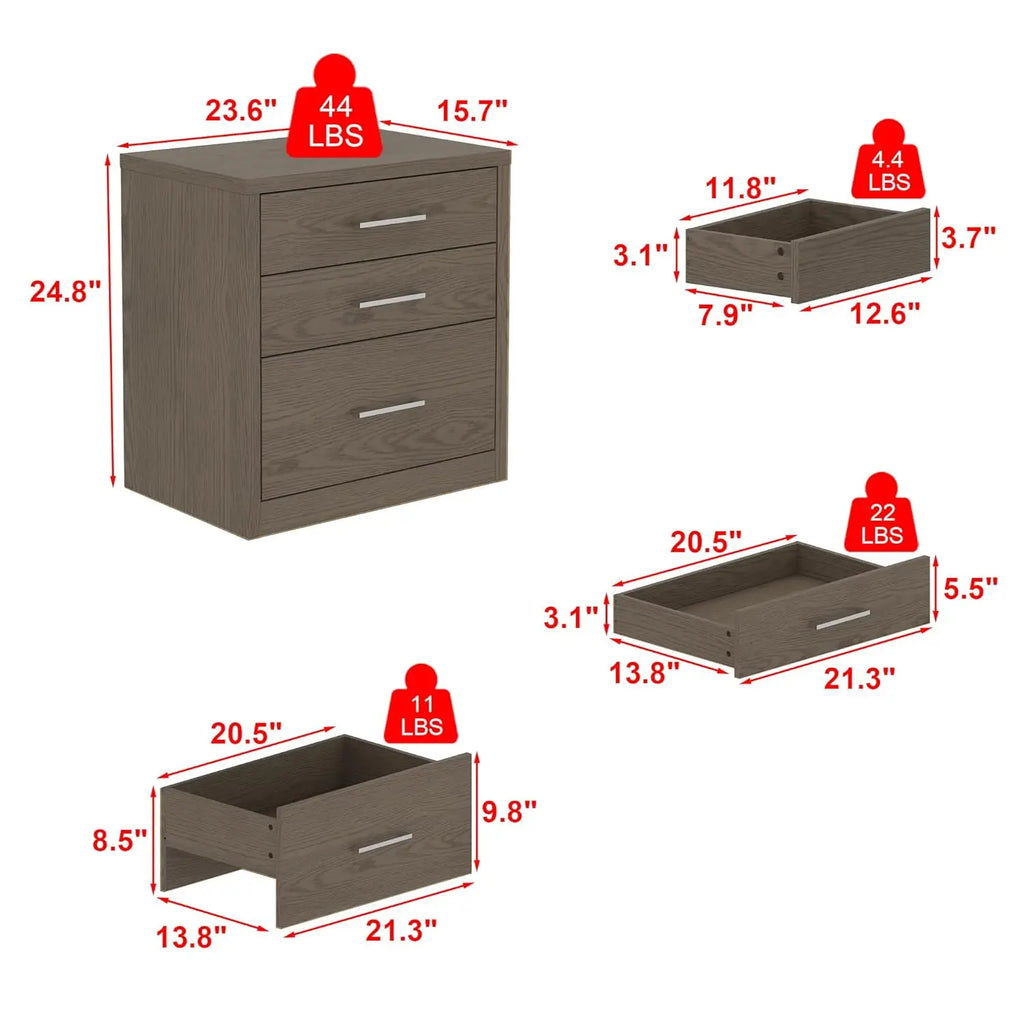5-Drawer Nightstand With 2 Gun Drawers, Versatile Sofa Bed Side Table End Table With Wood Grain Finish, Modern, Customized