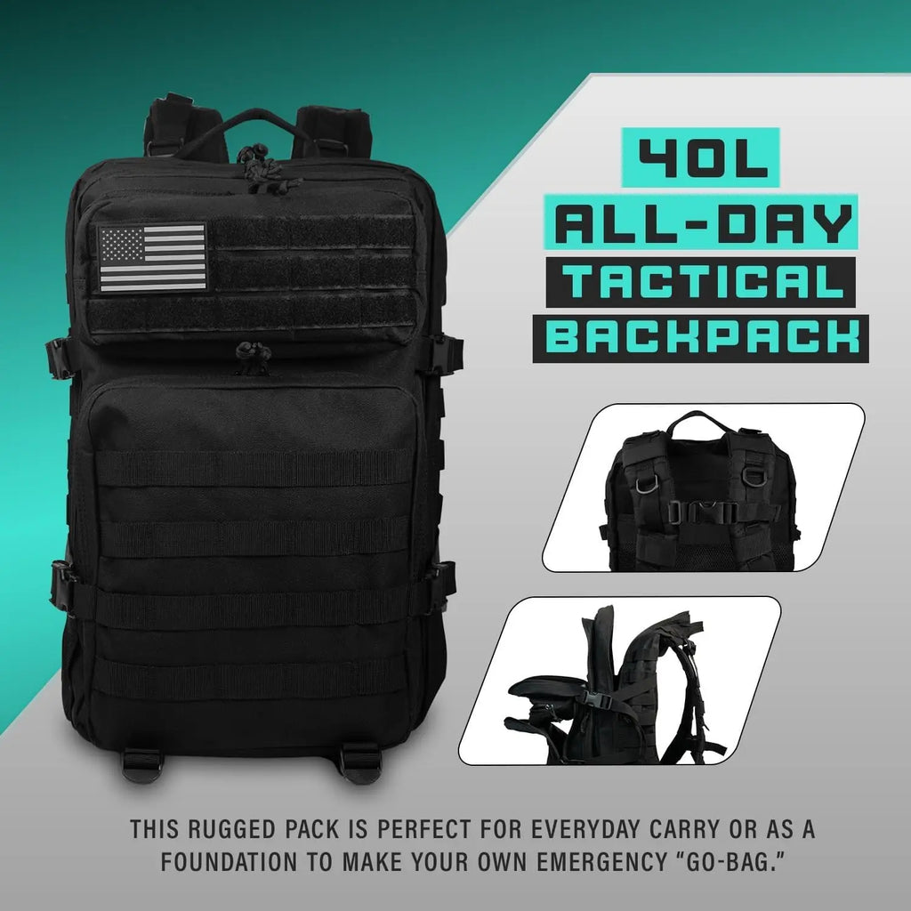 40L Tactical Backpack for Men | Molle Military Daypack with 7 Compartments | Outdoor Hiking, Camping, Travel – Black