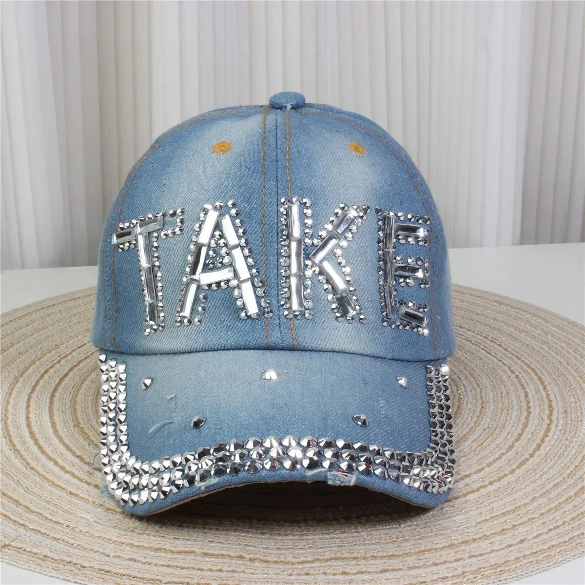 Wholesale Denim Baseball Caps Bling Rhinestone "TAKE ""LOVE" Heart  Snapback Hat A Dozen 12 pieces Mixed order