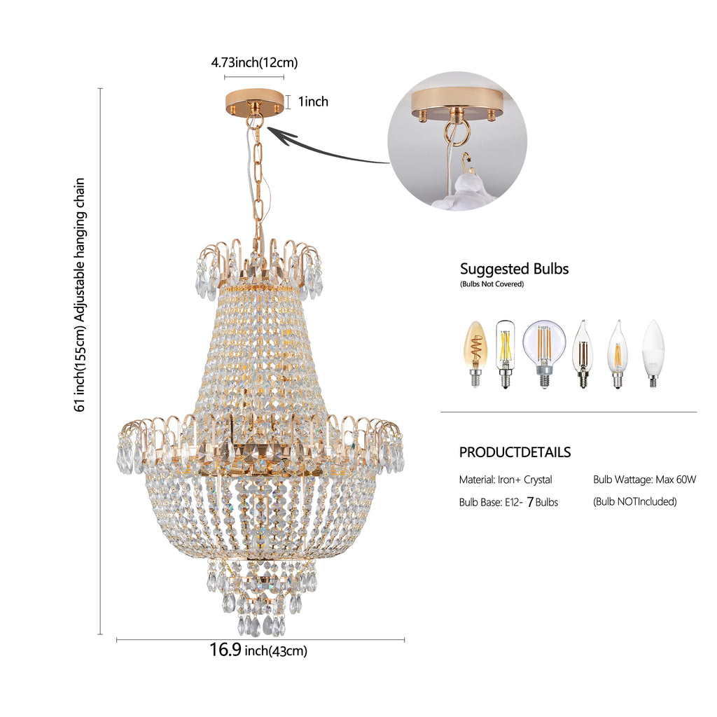ARLGSITE Luxury Gold Crystal Chandelier Elegant Dazzling K9 Crystals Ceiling Light for Living Room Dining Room Hallway-Gold