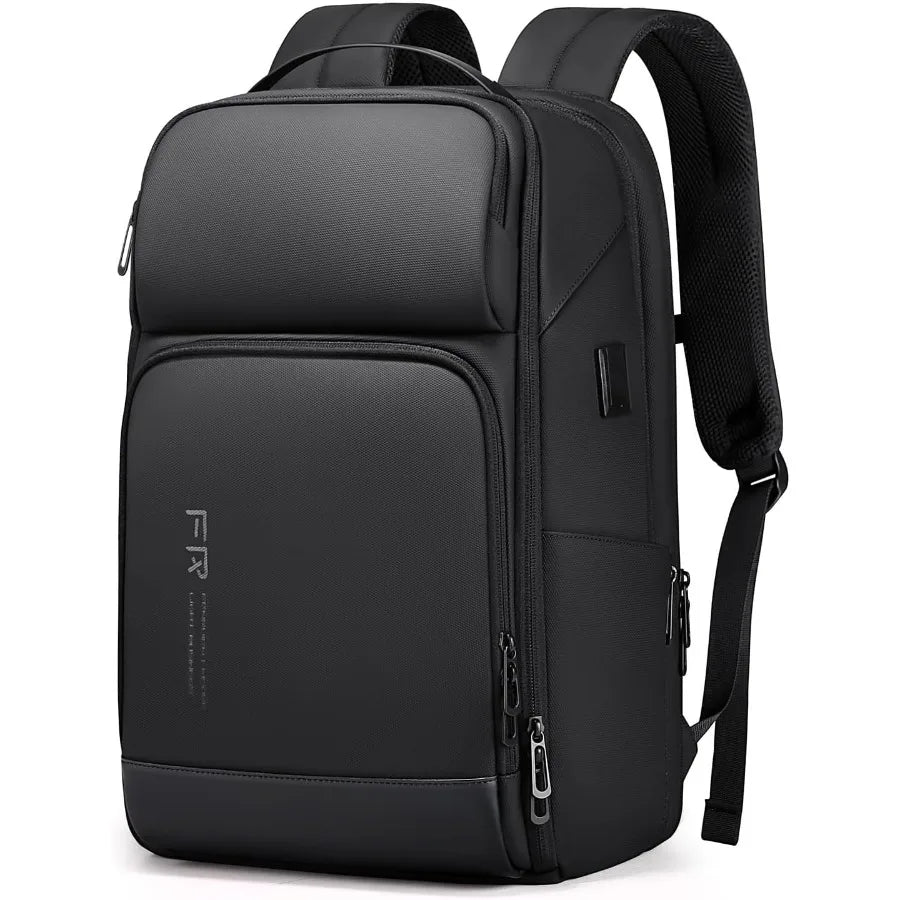 FENRUIEN 17 Inch Travel Backpack for Men Expandable Water Resistant Computer Backpack with USB Port Black Laptop Bag for Busine