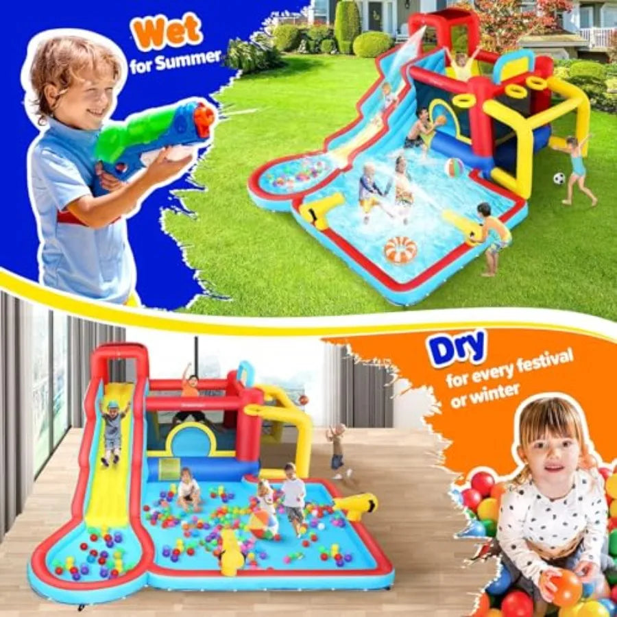 Inflatable Water Slide Bounce House 13 in 1 Waterfall Waves Mega Water Slides Park |Large Water Bounce House,Splash &Blast Bounc