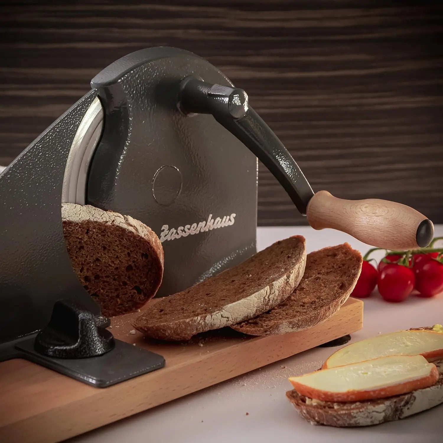 Zassenhaus Manual Bread Slicer, Classic Hand Crank Home Bread Slicer (Black) 11.75 Inch by 8 Inch