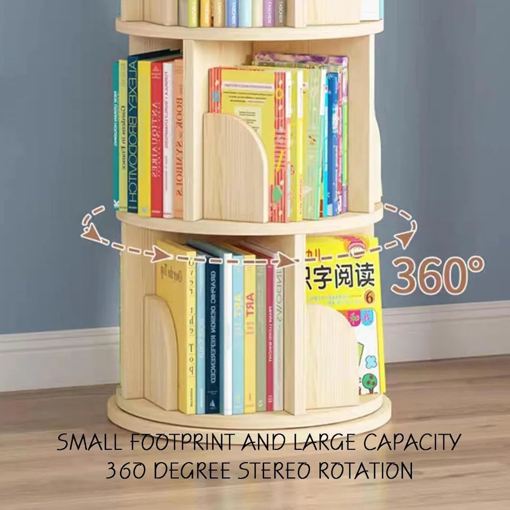 360° Rotating Bookshelf Tower,6-Layer Revolving Bookcase Storage Rack,Floor-Standing Wooden CD Rack for Small Space for Bedrooms
