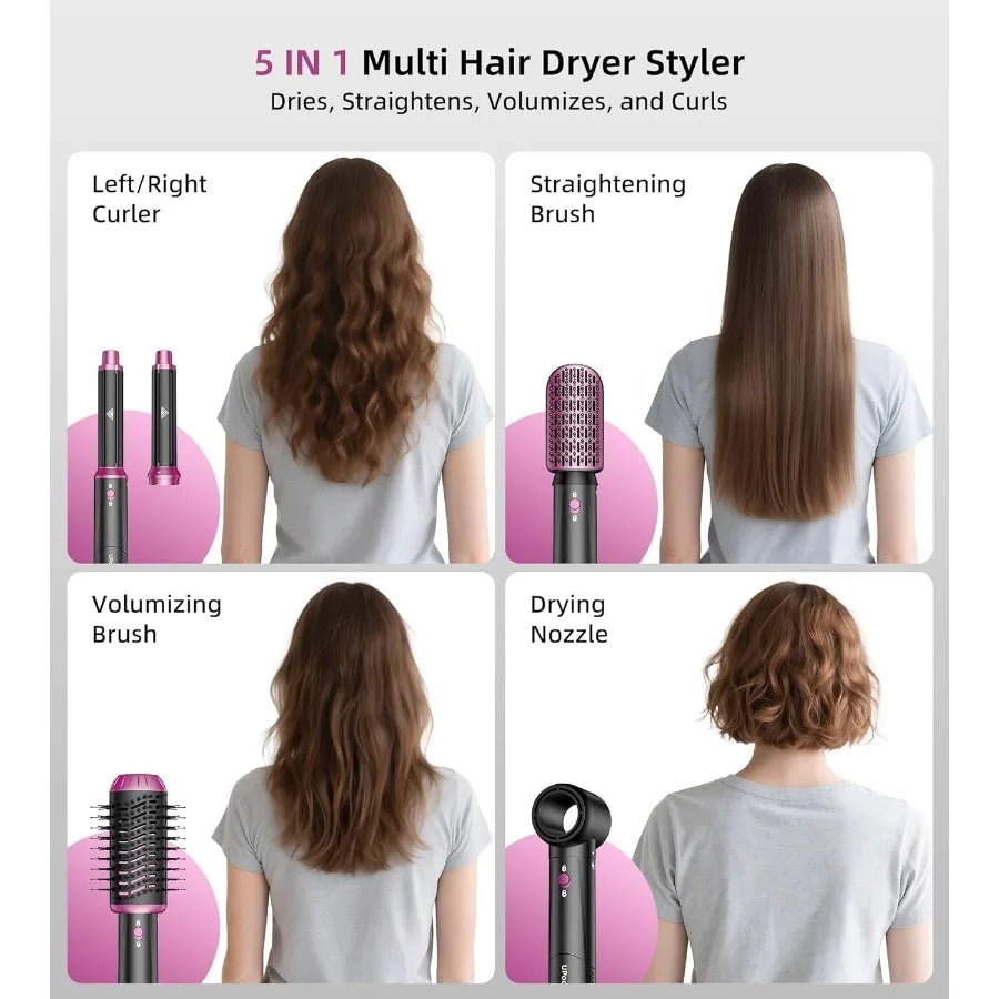 5 in 1 Hot Air Styler Hair Dryer Brush High-Speed Blow Dryer Fast Drying Curling Without Heat Damage Volumizing Straightening A