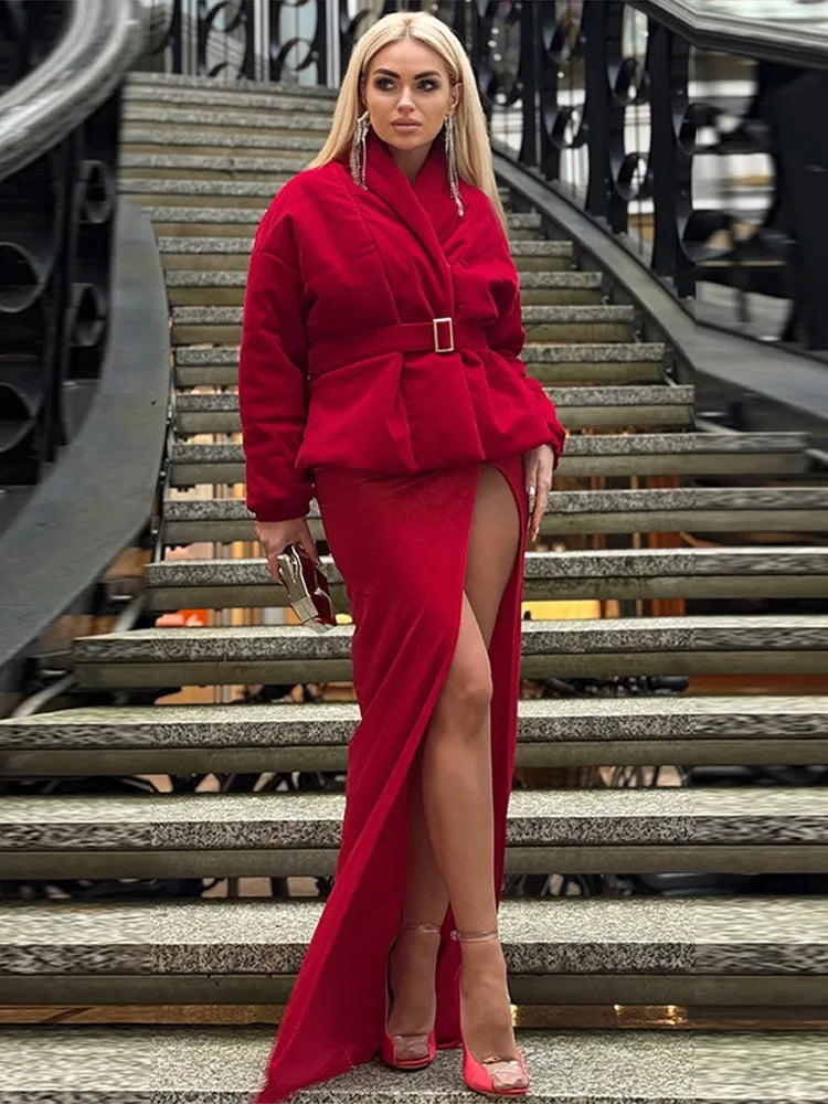 Lace up Cotton Jacket Woman Solid Color Long Sleeves Waist Cinching Versatile Coats Street Chic Women's New Warm Jackets