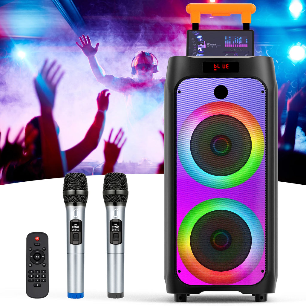 Karaoke Machine, Portable Bluetooth Speaker with 2 Wireless Karaoke Microphones, Karaoke Machine for Adults Kids for Home Party