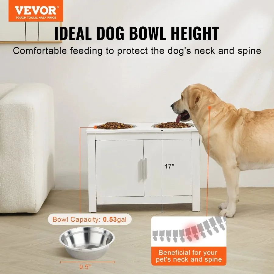 VEVOR Pet Feeding Station w/ 2 Elevated Dog Bowls Dog Food and Toy Storage Cabinet