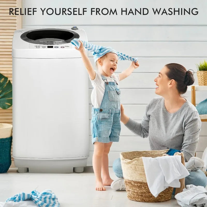 Full-Automatic Portable Washing Machine, 8 LBS Capacity w/6 Programs & 3 Water Levels, LED Display, Drain Pump, Compa
