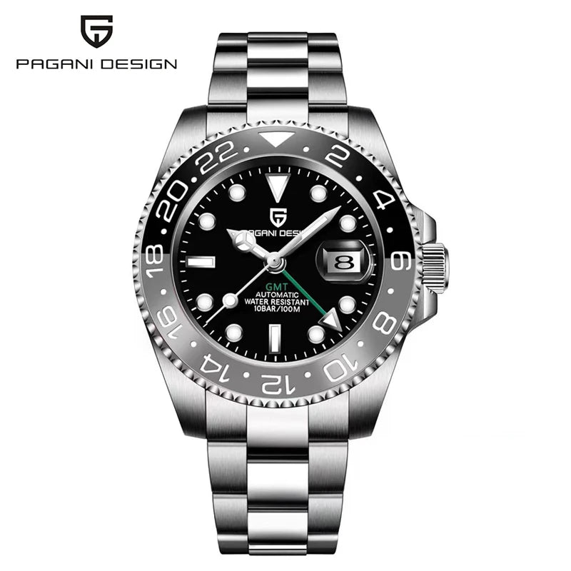 New PAGANI DESIGN GMT Automatic Wristwatch Stainless Steel 100M Waterproof Watch Top Brand 40mm Mechanical luminous Watch Men