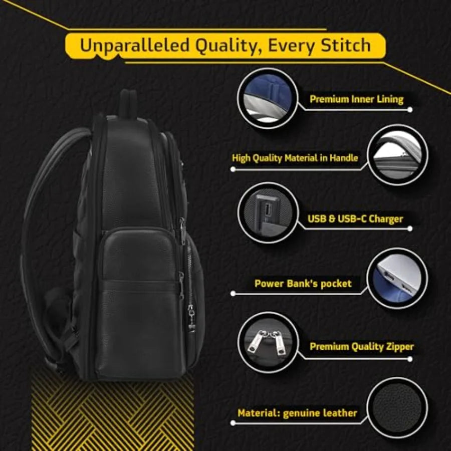 Durable Leather Laptop Business Backpack Perfect for Men and Women Work Backpack Fits 15.6 Inch Premium Quality Travel Bag with