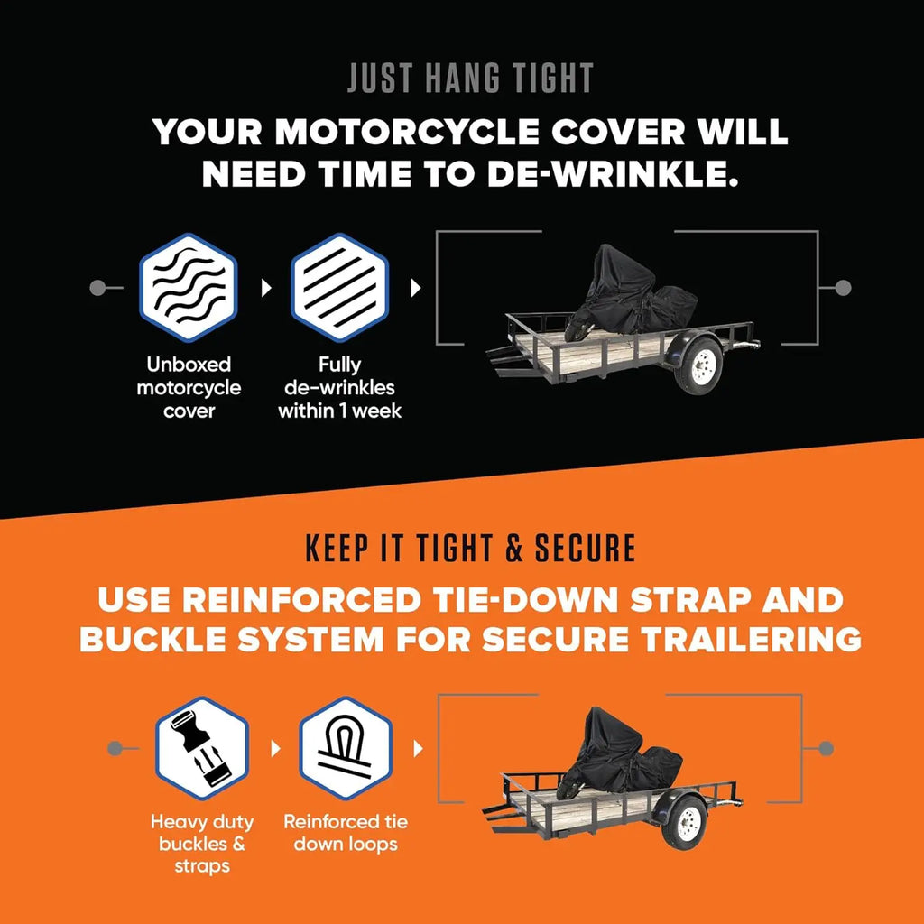 Heavy-Duty Waterproof Motorcycle Cover, 600D Polyester, Fits Up to 96 Inches, All-Weather Protection