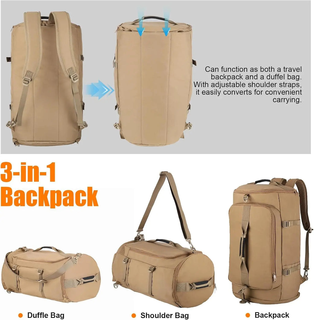 3-in-1 Tactical Gym Bag with Shoe Compartment, Military Travel Backpack for Men & Women, Carry-On Weekend Bag for Workout, Fitne