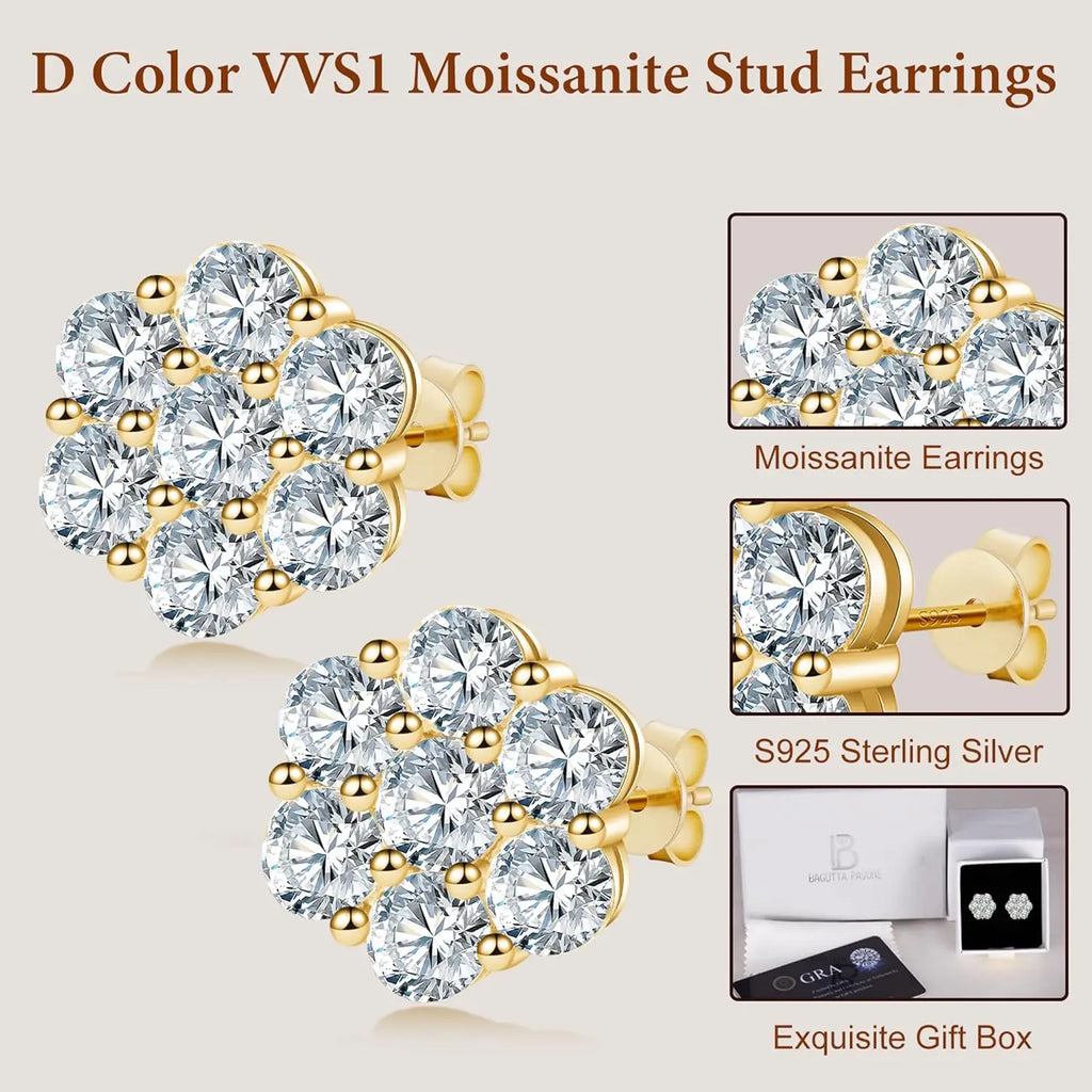 Moissanite Stud Earrings Round Cut Diamond Moissanite Earrings with 925 Sterling Silver Post,18K White Gold Plated Dainty