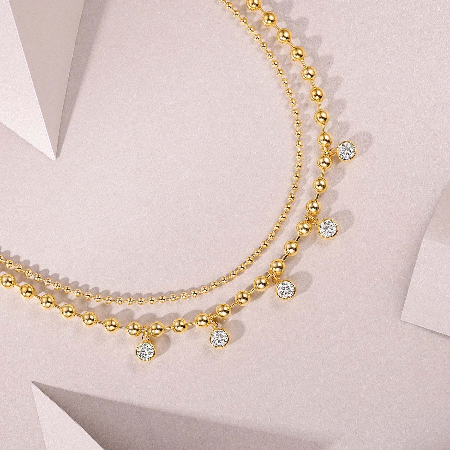 JIUZUAN Moissanite Earrings Layered Necklace 925 Silver 18K Gold Plated Beaded Jewelry Gift Comes with Certificate