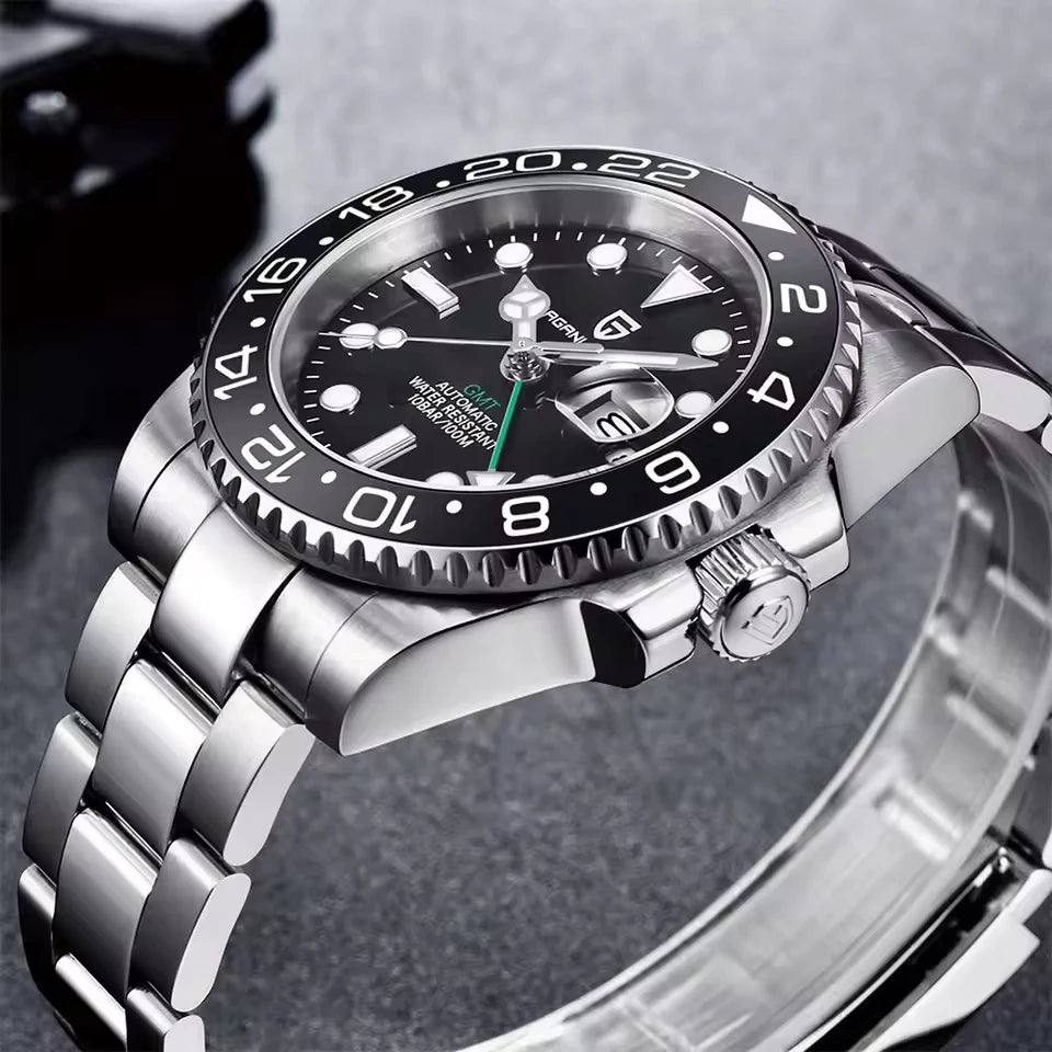 New PAGANI DESIGN GMT Automatic Wristwatch Stainless Steel 100M Waterproof Watch Top Brand 40mm Mechanical luminous Watch Men