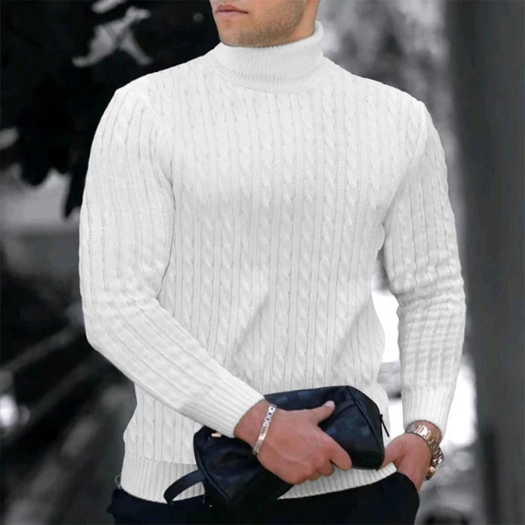 Autumn Winter New Men's Knit Sweater High Neck Warmth Fashion Solid Color Slim Fit Male Bottoming Tops Jacquard Pullovers