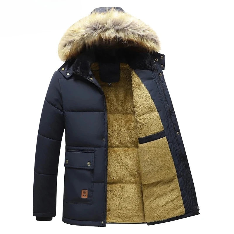 Men 2025 Winter New Windproof Fleece Warm Thick Jacket Parkas Coat Men Fashion Hooded Fur Collar Jacket Classic Casual Parka Men