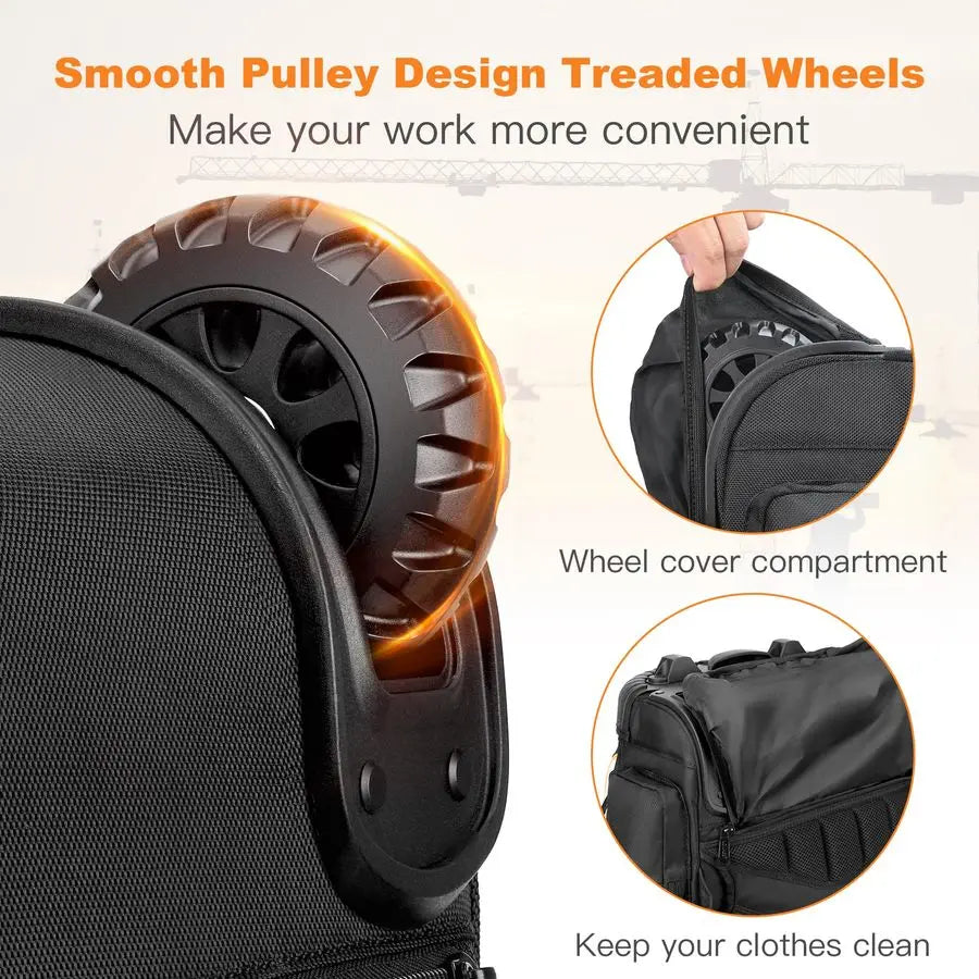 Tool Bag with Wheel, Rolling Tool Backpack for Electrician Heavy Duty Roller Tool Bag on Wheel for Construction Work, 75 Pockets