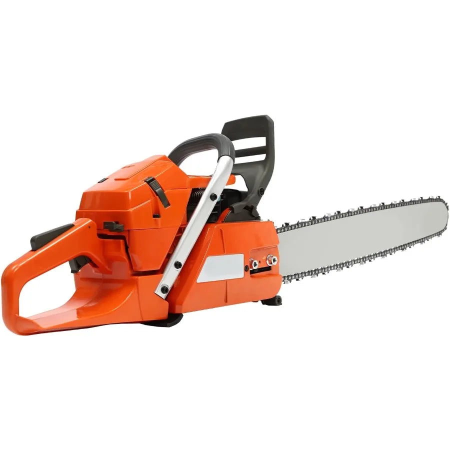 24Inch 65CC 2-Stroke Gas Chainsaw 3.4KW Single Cylinder Gasoline Powered Chainsaw with Hand Pull Start for Forest Wood Garden a