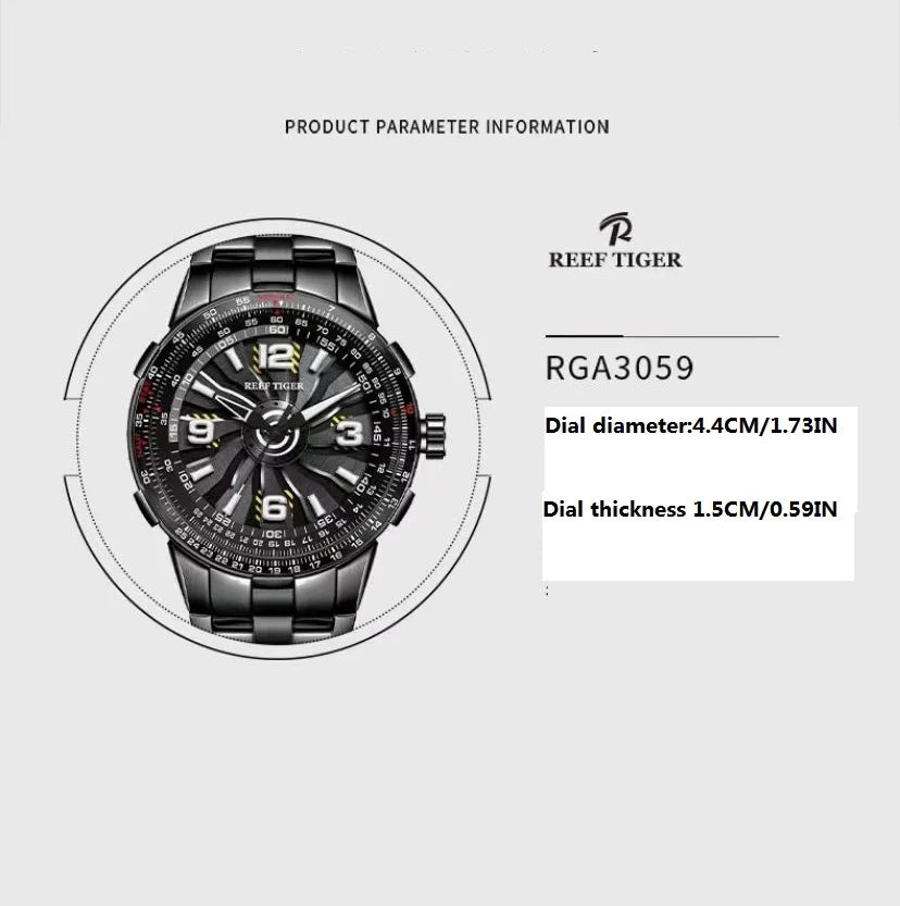 REEF TIGER men's automatic mechanical watch, a fashionable men's watch with a rotating dial and a novel design