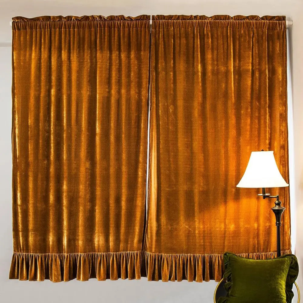 Golden Camel Vintage Ruffle Curtains, Pair, Soft Decorative, 52x84 for Living Room & Bedroom