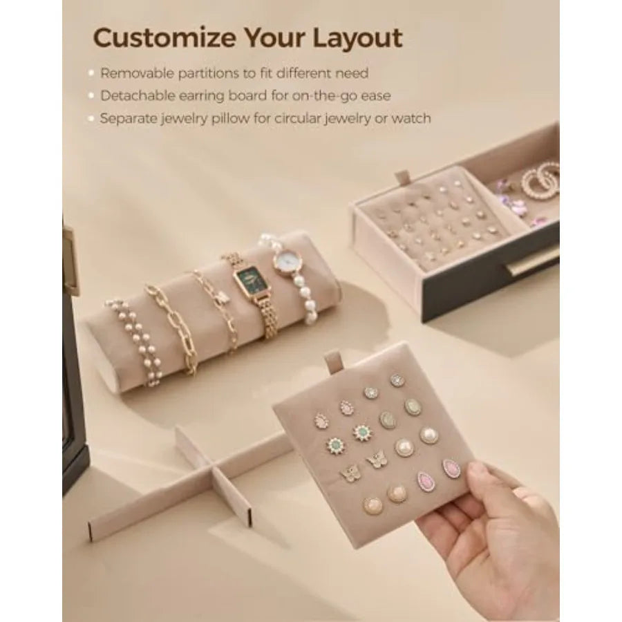 360° Rotating Jewelry Box with 9 Drawers Spacious Vertical Jewelry Organizer with Glass Window Jewelry Storage Case Dustproof a