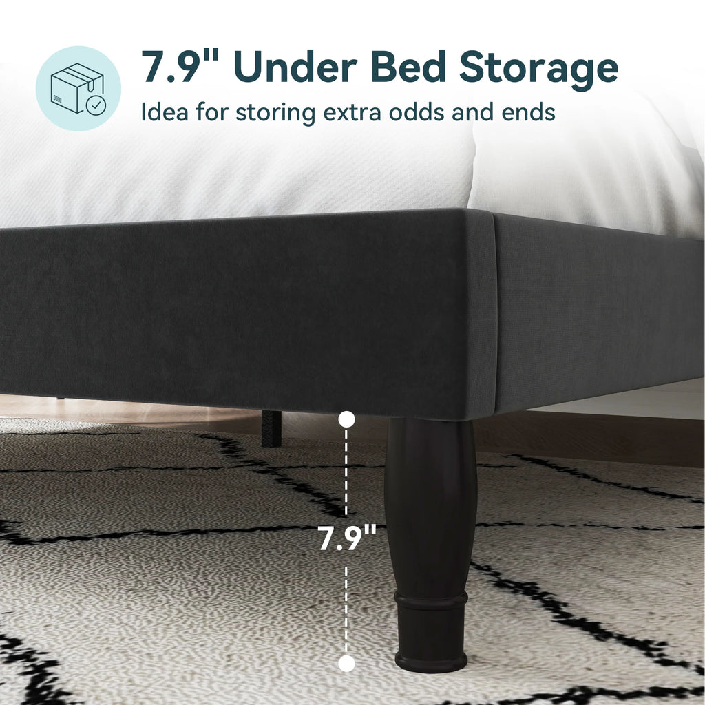 HOOMIC Full/Queen/King Size Velvet Bed Frame with Adjustable Tiara Headboard, Diamond Tufted Upholstered Platform Bed