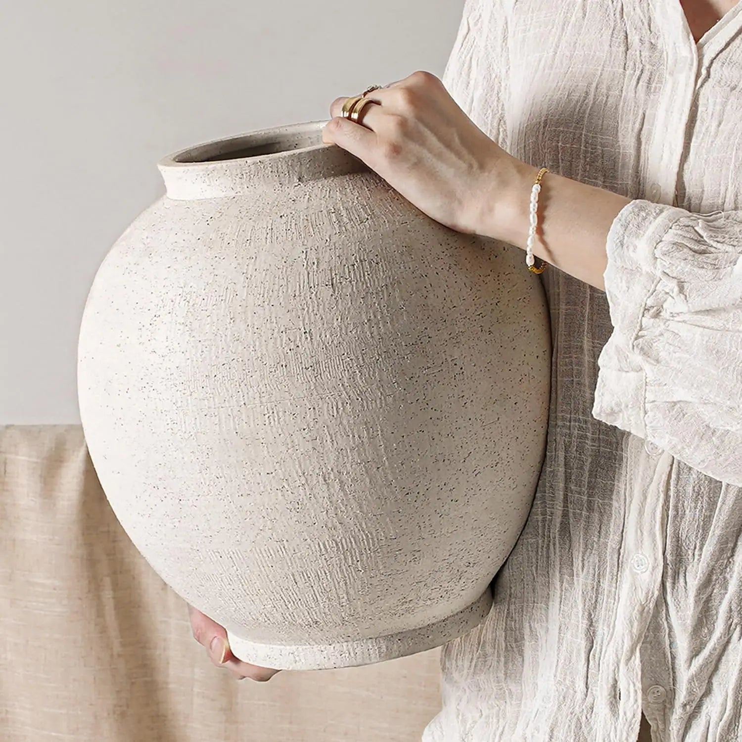 Large 12.5 Inch White Ceramic Floor Vase for Centerpieces, Farmhouse Rustic Minimalist Home Decor