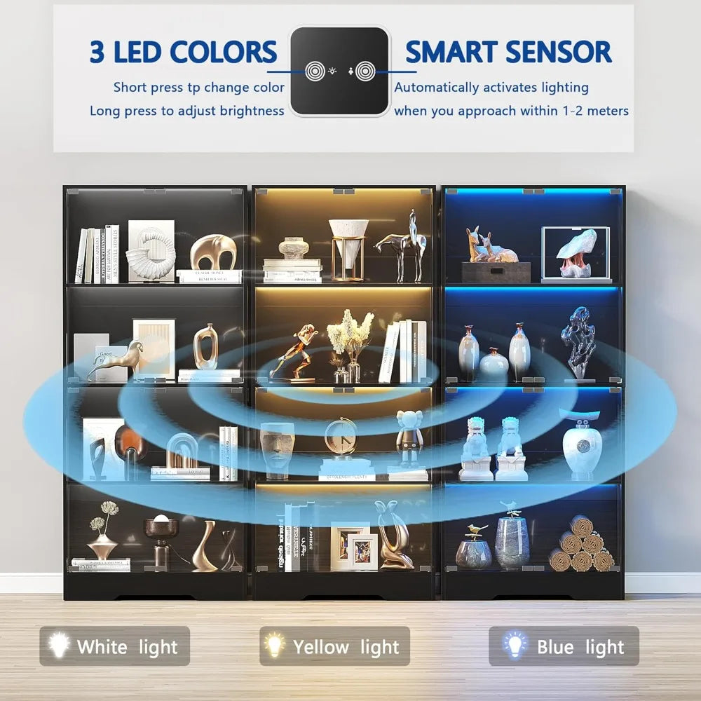 Illuminated 4-Tier Glass Display Cabinet with Motion Sensor for Collectibles and Curio Storage